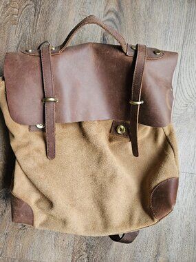 Brown suede leather Jesslyn Blake messenger bag backpack medium size